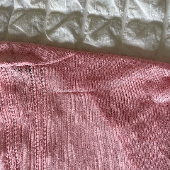 Talbots Linen blend Pink Cardigan Sweater Open Front Long Length - Picture 10 of 10